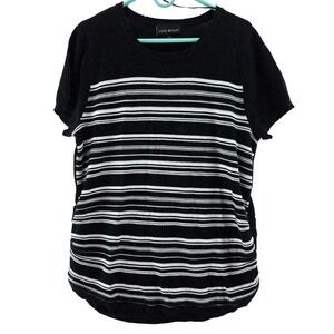 Lane Bryant Shirt Womens 14/16 Black White Striped‎ Short Sleeve Pullover Knit
